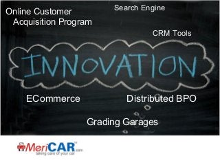 Online Customer
Acquisition Program

Search Engine
CRM Tools

ECommerce

Distributed BPO
Grading Garages

 