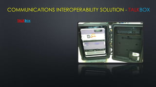 COMMUNICATIONS INTEROPERABILITY SOLUTION - TALKBOX

   TALKBOX
 