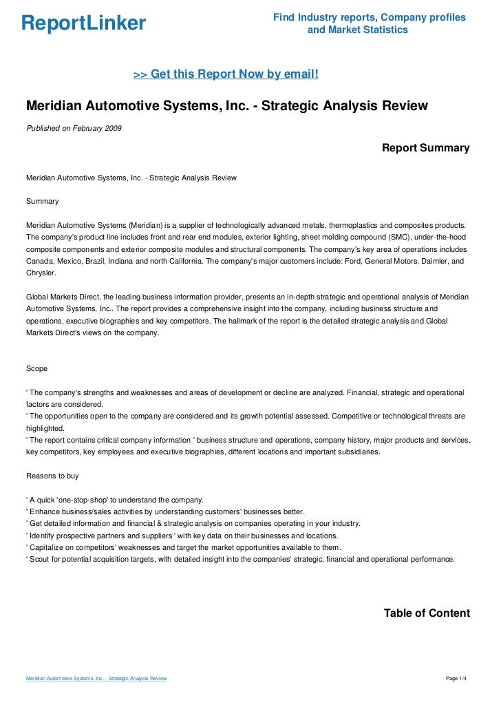 Meridian Automotive Systems, Inc. Strategic Analysis Review