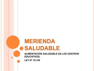 MERIENDA
SALUDABLE
ALIMENTACIÓN SALUDABLE EN LOS CENTROS
EDUCATIVOS.
LEY Nº 19.140
 