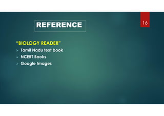 REFERENCE
“BIOLOGY READER”
 Tamil Nadu text book
 NCERT Books
 Google Images
16
 