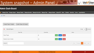 System snapshot – Admin Panel
7Proprietary and Confidential6/17/2014
 