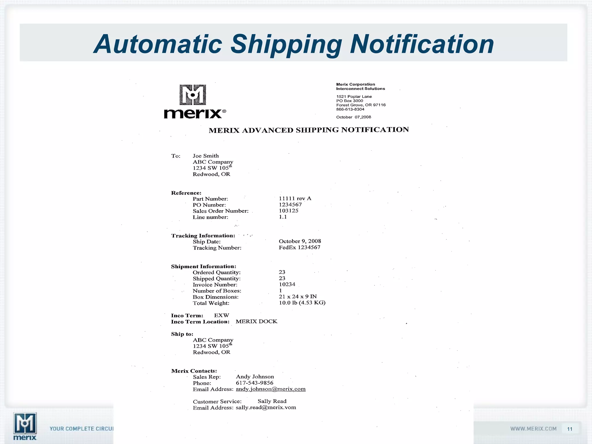 Automatic Shipping Notification 