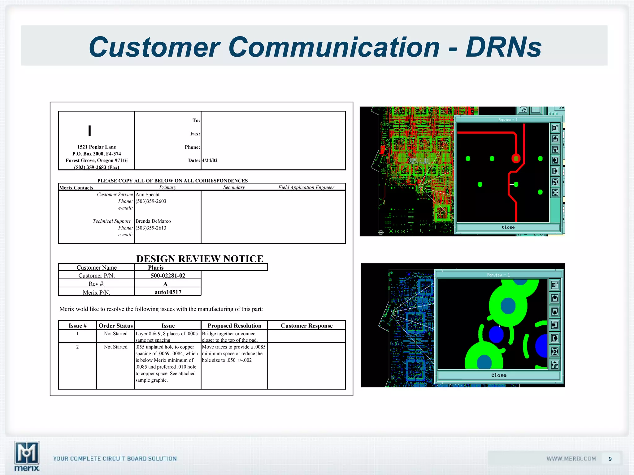 Customer Communication - DRNs 