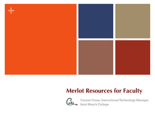Merlot Resources for Faculty Carmel Crane, Instructional Technology Manager Saint Mary’s College 