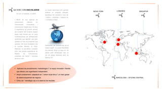 QUI SOM I CÓM ENS ENLAIREM 
L´HÈLIXésunaagènciadecomunicacióreferentenComunicacióCorporativaiComunicacióDigitalamb10anysd´experiènciaenproveirserveisperalsectordelTurisme.Aquestequipestàformatperungrupmultidisciplinarideprofessionalsqualificatsqueaportenunagranqualitatentotselsprojectesqueenlairen.ElssocisfundadorssónlaLourdesMereño,elVictorMartinezilaLaiaMenaicomptenambunaampliaexperiènciaenMitjansdeComunicació, empresesdelsectorimarquesdetotelmón. 
Lanostraestructuraenspermetenlairarunprojecte,planejaraprofitantlescorrentsd´airedel´entornicontrolarl´impacteenl´arribadaaldestí. 
Aplicació de procediments i metodologia d´un equip innovador i flexible que ofereix una organització independent. 
Ampli coneixement i adaptació en l´entorn local dins d´un marc global de desenvolupament de negocis. 
Enfoc de l´estratègia cap a la obtenció de resultats. 
Un vol, un trajecte, un destí. 
SobrevolarlesturbulèncieséselnostresegellilanostraflexibilitatenspermetdirigirjasiguiunvolplanerambultralleugercomunvoldellargadistànciaambunBoeing747 
NOVA YORK 
LONDRES 
SINGAPUR 
BARCELONA –OFICINA CENTRAL  