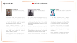 L´EQUIP DE L´HÈLIX 
LaLourdescomunahèlix,permettransformarl´energiaenmoviment.Ésunapotentespirald´energiamecànicaquejuntambelseuequipconcèntricdepales,gestionaladirecciódelprojectegràciesauntotalcontroldel´aireilescorrentsdel´entornperplanejarambelegànciasobrequalsevoltipusdesituaciómeteorològica. 
LlicenciadaenPublicitatiComunicacióalaUOChatreballatcomhaconsultoraenlesmillorsagènciesdecomunicaciónacionals.LourdesMeroñoésunagranaficionadaalaràdioielsmitjansdecomunicacióilapodemtrobarsovintcol·laborantenprogramesradiofònicsdedicatsal´actualitat. 
GestionalesestratègiesambelsmitjansdeComunicació, lagestiódelsespaispublicitarisiladistribuciódecontinguts. 
Lourdes Meroño 
L´Hèlix -Gestiona la direcció del vol 
Sòcia fundadora i Directora de Mitjans 
Victor Martinez 
El motor -Coordina la trajectòria 
Soci fundador i Director Creatiu 
Comunmotorareacció,l´equipdelVictorcomposenunmotorelselementsdelqualfuncionencomunadinamogenerantunaforçacoordinadaperimpulsarelsprojectesienlairarelvolcamídel´èxit.Labenzinad´aquestmotoréslasuperaciód´unnourepteilasevacombustióasseguralapropulsiódelprojecte.Professionalsenevitarlesturbulències. 
LlicenciatenMàrquetingiComunicacióalaUOCenVictorhadesenvolupatlasevacarreraendiversesagènciesdecomunicacióderenomanivellnacional.EnVictorésunapassionatdelacreativitatisovintparticipaenponènciessobrecomunicacióaudiovisualalaUB. 
Gestionaiimpulsalapràcticadelsocialmediailapublicitat. 
Laia Mena 
Tren d´aterratge -Assegura l´èxit del trajecte 
Sòcia fundadora i Directora de Comptes 
LaLaiaielseuequipformeneltrend´aterratgenecessariperaconseguirunaterratgesegur. Encarregatsd´absorbirl´energiageneradatantperelmotorcomperl´hèlix,eltrend´aterratgeassegural´arribadaaldestídelprojecte.Aquestequipcontrolaelcontacteamblasuperfícieil´impactedelprojecte. 
LlicenciadaenRelacionsPúbliquesiComunicacióalaUOClaLaiahadesenvolupatlasevatrajectòriaprofessionalenl´àmbitdecomunicaciócorporativaestratègicaihacol·laboratenprojectesdecomunicacióinternadecrisi. 
Gestionapersonalmentlesestratègiesespecifiquesadesenvoluparperacadaclientestratègicdel´agència 
BARCELONA –OFICINA CENTRAL  