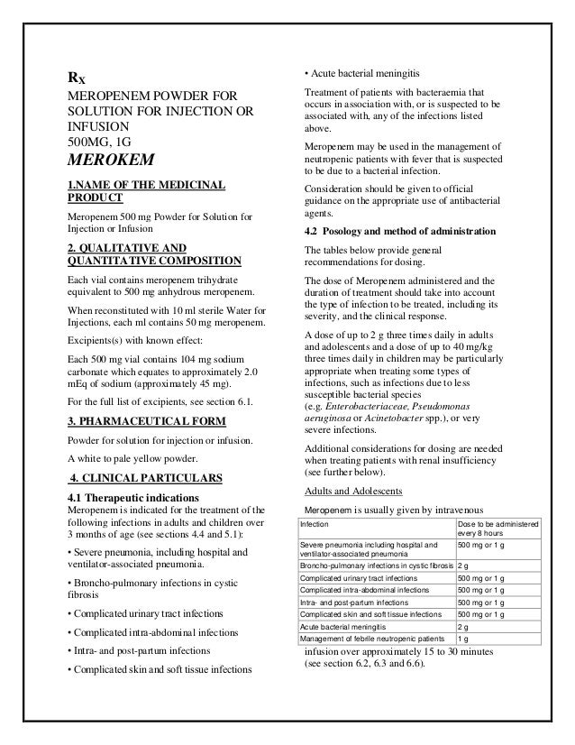 Meropenem 500 Mg Powder For Solution For Injection Or Infusion Smpc