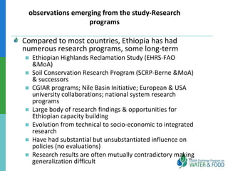 Ethiopian Water and Land Management programs over 35 years: Lessons learned and to be learned