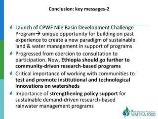 Ethiopian Water and Land Management programs over 35 years: Lessons learned and to be learned