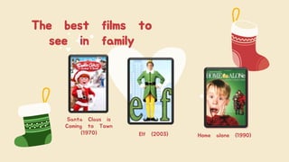 The best films to
see in family
Santa Claus is
Coming to Town
(1970) Elf (2003) Home alone (1990)
 