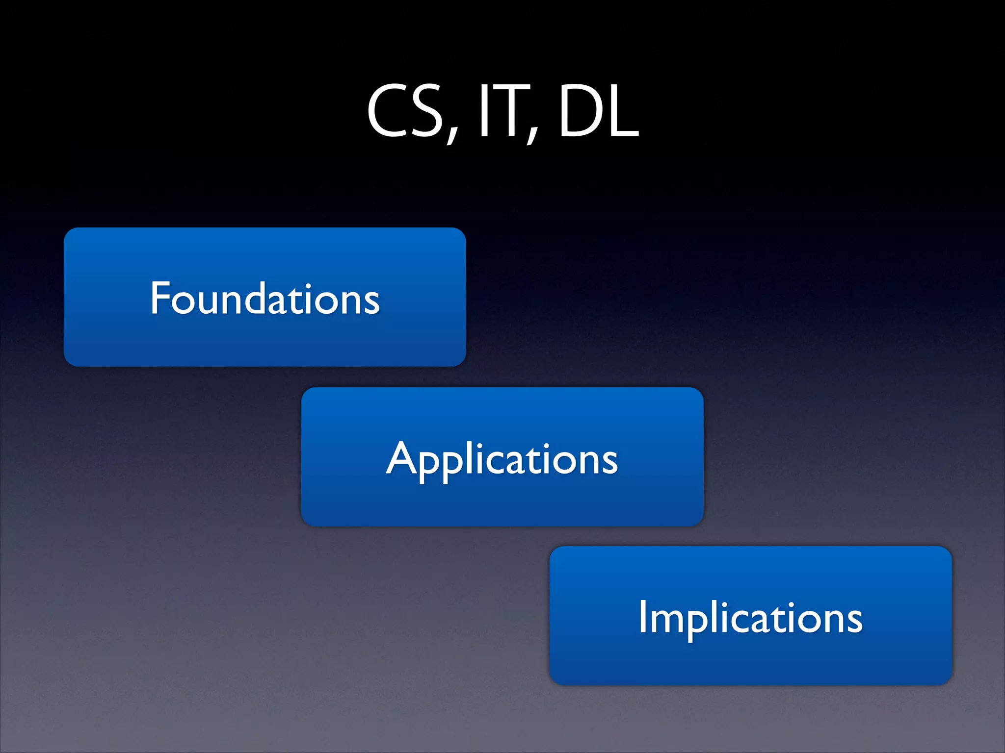 CS, IT, DL
Foundations
Applications
Implications

 