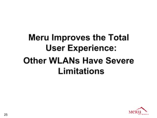 Meru Improves the Total
          User Experience:
     Other WLANs Have Severe
             Limitations



25
 