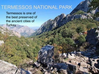 TERMESSOS NATIONAL PARK 
Termessos is one of 
the best preserved of 
the ancient cities of 
Turkey. 
 