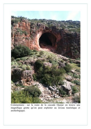 Commentaire : sur la route de la cascade Ojarjar on trouve une
magnifique grotte qu’on peut exploiter au niveau touristique et
archéologique.
 