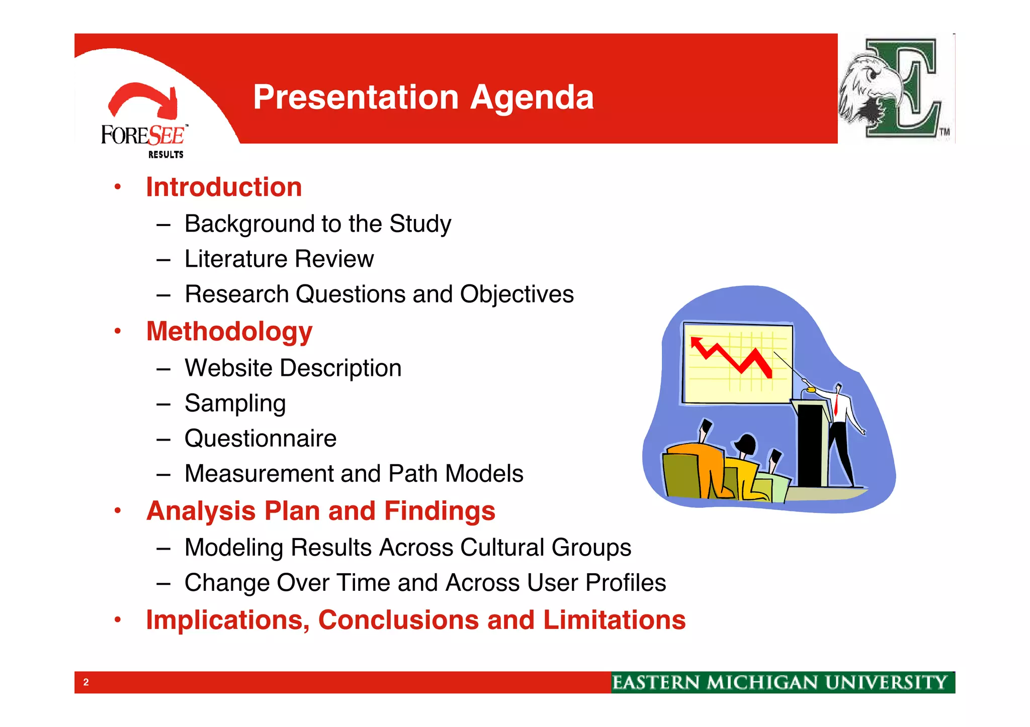 Presentation Agenda
• Introduction
– Background to the Study
– Literature Review
– Research Questions and Objectives
• Methodology
– Website Description
2
– Website Description
– Sampling
– Questionnaire
– Measurement and Path Models
• Analysis Plan and Findings
– Modeling Results Across Cultural Groups
– Change Over Time and Across User Profiles
• Implications, Conclusions and Limitations
 