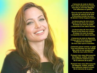   J’aimerais de mots te décrire D’un verbe simple et qui inspire Une ode en vers très élégants, Fort affectueux et galants. Pour te couvrir de pluie de joie, De traits de velours et de soie, D’étincelles inonder tes yeux, Et demain t’aimer toujours mieux. La douce peau de mon amour Donne à mon âme son contour Et laisse à la main du poète L’empreinte d’une odeur secrète. La douce peau de mon amour Donne à mon âme son contour Et laisse à la main du poète L’empreinte d’une odeur secrète. J’aimerais de mots te dépeindre Chaque grain de ta peau étreindre Y déposer les mélodies De mon cœur que tu incendies. J’aimerais graver comme un gage Tout mon bonheur sur ton visage Mes mille et une symphonies Reflet de nos nuits infinies. Puissent mes vœux être exaucés Qu’élégants, subtils, enlacés, Ces quatrains restent le joyau De la mémoire de ta peau. Puissent mes vœux être exaucés Qu’élégants, subtils, enlacés, Ces quatrains restent le joyau De la mémoire de ta peau.   