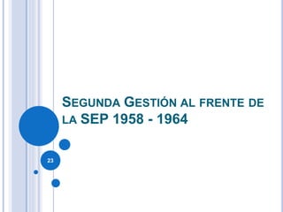 SEGUNDA GESTIÓN AL FRENTE DE
LA SEP 1958 - 1964
23
 