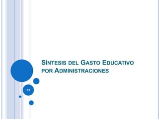 SÍNTESIS DEL GASTO EDUCATIVO
POR ADMINISTRACIONES
31
 