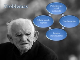 Pacientes de
edad
avanzada

Dilatación de
pupilas

Colaboración

Lentes
intraoculares

 