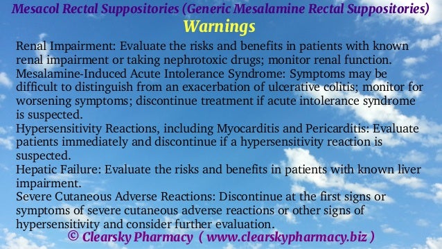 Mesalamine Intolerance Rash Mesacol Rectal Suppositories (Generic Mesalamine Rectal Suppositories ...