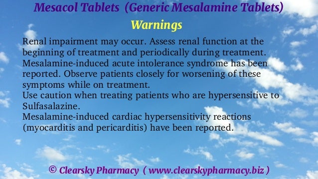 Mesalamine Intolerance Rash Mesacol Tablets (Generic Mesalamine Tablets) | PDF