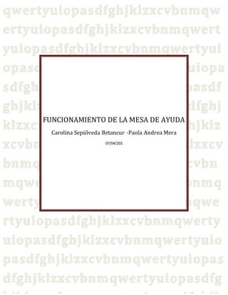 FUNCIONAMIENTO DE LA MESA DE AYUDA
Carolina Sepúlveda Betancur -Paola Andrea Mera
07/04/201
 