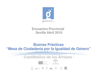 Encuentro Provincial  
                Sevilla Abril 2010


              Buenas Prácticas
“Mesa de Ciudadanía por la Igualdad de Género”

        ­ Castilblanco de los Arroyos ­ 
 