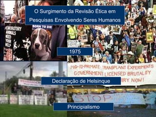 1975
O Surgimento da Revisão Ética em
Pesquisas Envolvendo Seres Humanos
Declaração de Helsinque
Principialismo
 