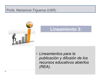 Profa. Marianicer Figueroa (USR) Lineamientos para la publicación y difusión de los recursos educativos abiertos (REA). Lineamiento 3: 