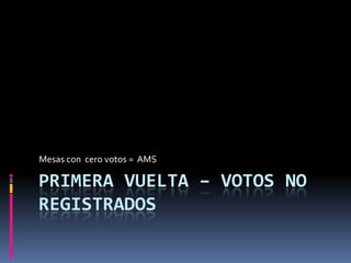 Primera vuelta – VOTOS NO REGISTRADOS Mesas con  cero votos = AMS 