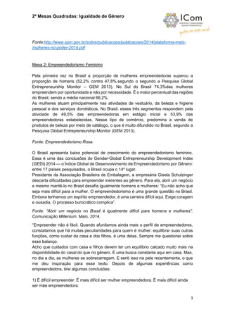 2º Mesas Quadradas: Igualdade de Gênero
3
Fonte:http://www.spm.gov.br/sobre/publicacoes/publicacoes/2014/plataforma-mais-
...