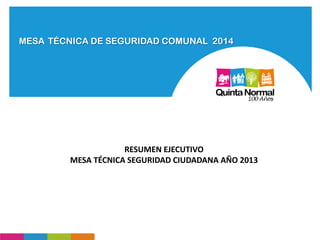 MESA TÉCNICA DE SEGURIDAD COMUNAL 2014
RESUMEN EJECUTIVO
MESA TÉCNICA SEGURIDAD CIUDADANA AÑO 2013
 