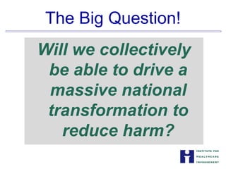 The Big Question!

Will we collectively
be able to drive a
massive national
transformation to
reduce harm?
 