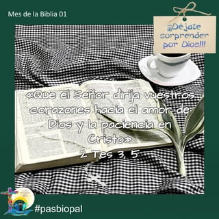 «Que el Señor dirija vuestros
corazones hacia el amor de
Dios y la paciencia en
Cristo»
2 Tes 3, 5
#pasbiopal
Mes de la Biblia 01
 