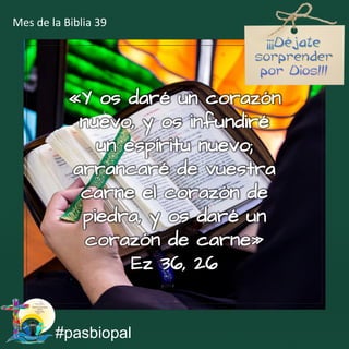«Y os daré un corazón
nuevo, y os infundiré
un espíritu nuevo;
arrancaré de vuestra
carne el corazón de
piedra, y os daré un
corazón de carne»
Ez 36, 26
#pasbiopal
Mes de la Biblia 39
 