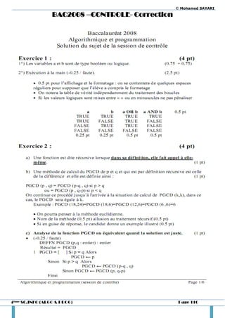 © Mohamed SAYARI
                 BAC2008 –CONTROLE- Correction




4ème SC.INFO (ALGO & PROG)                        Page 116
 