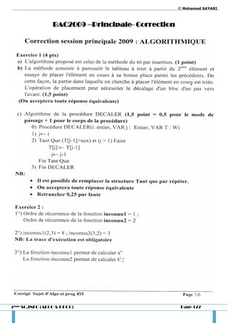 © Mohamed SAYARI



                 BAC2009 –Principale- Correction




4ème SC.INFO (ALGO & PROG)                          Page 122
 