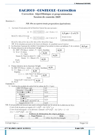 © Mohamed SAYARI



              BAC2009 –CONTROLE- Correction




4ème SC.INFO (ALGO & PROG)                 Page 128
 