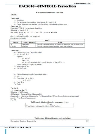 © Mohamed SAYARI

              BAC2010 –CONTROLE- Correction




4ème SC.INFO (ALGO & PROG)                 Page 143
 
