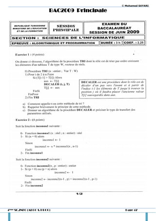 © Mohamed SAYARI

                         BAC2009 Principale




4ème SC.INFO (ALGO & PROG)                      Page 47
 