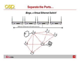 Separate the Ports…
           Bingo, a Virtual Ethernet Switch!




(Wired Ethernet infrastructure)




                                               19
 