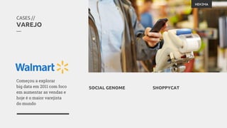 Começou a explorar
big data em 2011 com foco
em aumentar as vendas e
hoje é o maior varejista
do mundo
SOCIAL GENOME SHOPPYCAT
CASES //
VAREJO
—
 