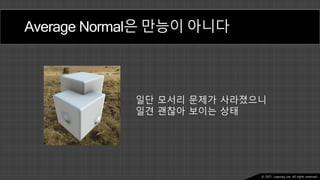 Ⓒ 2021. Juyeong Lee. All rights reserved.
Average Normal은 만능이 아니다
일단 모서리 문제가 사라졌으니
일견 괜찮아 보이는 상태
 