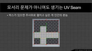 Ⓒ 2021. Juyeong Lee. All rights reserved.
모서리 문제가 아니여도 생기는 UV Seam
• 박스가 있으면 주사위로 펼치고 싶은 게 인간의 본능
 