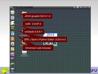 Chromium web browser
SPE ( Stani’s Python Editor ) 0.8.4.h-3
JAVA gnuplot GUI 0.1.2
kdif3　0.9.97-3
wxGlade 0.6.8-1
 