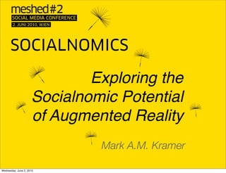 Exploring the
                     Socialnomic Potential
                     of Augmented Reality
                              Mark A.M. Kramer

Wednesday, June 2, 2010
 