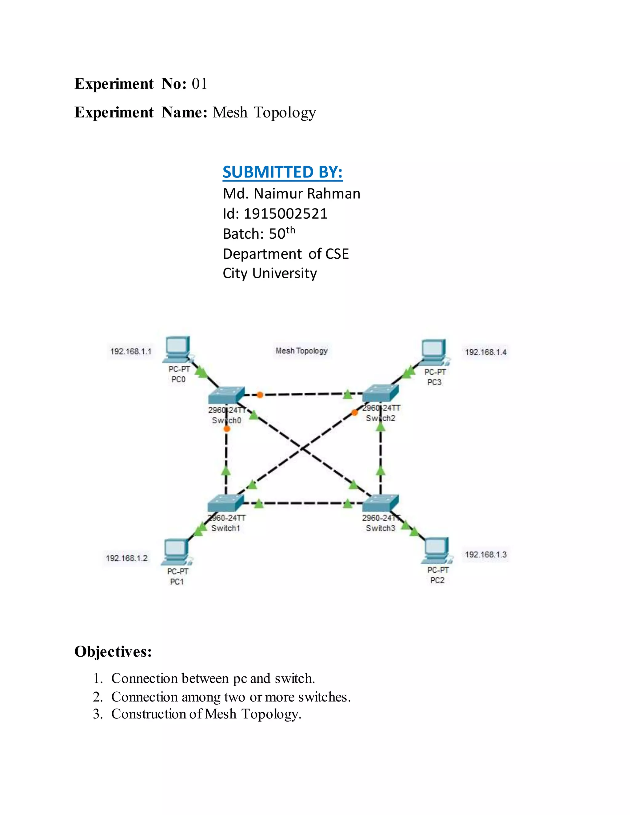 Mesh Topology Design in Cisco Packet Tracer | PDF