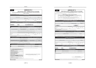 291
ANEXOS

Prohibido modificar y/o adicionar campos al formulario.
1.
1
2
1
2
4
5
6
7
* De no contener sello y firma del solicitante podría carecer de veracidad.
_______________, de de
9
10
Operador de Proceso de Selección (Incluye registro de Pronunciamientos
y Resoluciones de Apelación de la Entidad)
Funcionario-Usuario OCI de la Entidad (Sólo para el personal de la
Oficina de Control Institucional de la Entidad)
8 Operador de Contratos
Debe ser llenado con letra imprenta
SOLICITUD DE ASIGNACIÓN, ACTUALIZACIÓN Y DESACTIVACIÓN DEL CERTIFICADO SEACE(*)
* (USUARIO Y CONTRASEÑA)
Operador de Contratos iguales o menor a 3 UIT
(***) Información de carácter obligatorio.
CARGO O FUNCIÓN QUE DESEMPEÑA
Operador de Compras por Catálogo
Operador de Notificaciones de Entidad
Operador de Procedimientos Especiales
5.- SOLICITO DESACTIVACIÓN DE USUARIO - DATOS DEL FUNCIONARIO USUARIO
Declaro bajo juramento que toda la información proporcionada es veraz, en caso contrario, me someto al procedimiento y a las sanciones previstas en la Ley Nº 27444 - Ley del Procedimiento Administrativo General.
NOMBRES Y APELLIDOS (COMPLETOS)
Administrador REC de la Entidad (Incluye actualización de Datos de la
Entidad así como información del personal)
USUARIO A DESACTIVAR
ANEXO Nº 2
CORREO ELECTRÓNICO
NOMBRES Y APELLIDOS (COMPLETOS)
(**) El usuario y la contraseña serán enviados vía correo electrónico, por lo tanto se requiere que dicho dato sea legible y válido.
D.N.I.
PERFIL (ES) DEL FUNCIONARIO-USUARIO
(indicar número (s) según cuadro 1 ó 2)
1.- DATOS DE LA ENTIDAD
R.U.C.
SIGLAS (si corresponde)
2.- DATOS DEL SOLICITANTE (TITULAR DE LA ENTIDAD O FUNCIONARIO PÚBLICO COMPETENTE)
TELÉFONO
3.- SOLICITO CREACIÓN DE USUARIO - DATOS DEL FUNCIONARIO USUARIO
CORREO ELECTRÓNICO (**)
TELÉFONO/ANEXO:
DOMICILIO LEGAL
DIRECCIÓN DEL SEACE - SUBDIRECCIÓN DE PLATAFORMA
NOMBRE DE LA ENTIDAD
CARGO QUE DESEMPEÑA EN LA ENTIDAD
FAX:
Urbanización: Distrito:
Mza: Lote:
Indicar el número de los
perfiles a retirar
NOMBRES Y APELLIDOS (COMPLETOS)
Int.:
D.N.I
Lote:
Distrito:
Av./Jr./Calle/Psje. :
Provincia: Departamento:
D.N.I
Provincia: Departamento:
CUADRO 1. PERFILES DE FUNCIONARIO-USUARIO
NOMBRES Y APELLIDOS (COMPLETOS) USUARIO A DESACTIVAR
TELÉFONO
NOMBRES Y APELLIDOS (COMPLETOS)
DSEACE-SDP-FOR-0001
(***) DIRECCIÓN DEL ÓRGANO DESCONCENTRADO O UNIDAD OPERATIVA AL CUAL PERTENECE (si corresponde)
BASE LEGAL: En conformidad con el Decreto Legislativo Nº 1017 - Ley de Contrataciones del Estado y el Decreto Supremo Nº 184-2008-EF- Reglamento de la Ley de Contrataciones del Estado.
Int.: Mza:
Operador de PAC
Página 1/1
CUADRO 2. PERFIL DE LOS ÓRGANOS QUE EJERCEN CONTROL Y
FISCALIZACIÓN
Funcionario-Usuario de Control y Fiscalización (Sólo para la Contraloría
General de la República y otras Entidades del Estado facultadas de realizar
esta función)
(***) NOMBRE DEL ÓRGANO DESCONCENTRADO O UNIDAD OPERATIVA AL CUAL PERTENECE (si corresponde)
TELÉFONO
4.- SOLICITO ACTUALIZACION DE DATOS, ASIGNACIÓN Y/O RETIRO DE PERFILES DE ACCESO - DATOS DEL FUNCIONARIO USUARIO
PERFIL (ES) DEL FUNCIONARIO-USUARIO
(indicar número (s) según cuadro 1 ó 2 )
Sello y Firma del Titular de la Entidad o Funcionario Público competente
Nro.:
3
Av./Jr./Calle/Psje. : Nro.: Of.:
Of.:
Urbanización:
(**) El usuario y la contraseña serán enviados vía correo electrónico, por lo tanto se requiere que dicho dato sea legible y válido.
USUARIO OTORGADO POR EL SEACE (Consignar el
usuario asignado para accesar a la vista privada del SEACE)
CORREO ELECTRÓNICO (**)
Indicar el número de los
nuevos perfiles
ANEXOS
292

(Debe ser llenado con letra imprenta)
(*) Prohibido modificar y/o adicionar campos al formulario.
1.
Verificar los requisitos establecidos en el TUPA del OSCE para esta solicitud.
1
2
* De no contener sello y firma del solicitante podría carecer de veracidad.
_______________, de de
NOMBRES Y APELLIDOS (COMPLETOS)
TELÉFONO
(***) CORREO ELECTRÓNICO
LLENAR LAS SECCIONES 3 Y 4 SI USTED ELIGIÓ EL PERFIL DEL USUARIO 2 (VER CUADRO 1. PERFIL DEL USUARIO).
2.- SOLICITO ACTUALIZACIÓN DE DATOS DEL PRESIDENTE ARBITRAL O ÁRBITRO ÚNICO
CUADRO 1. PERFIL DEL USUARIO
OTRO USUARIO AUTORIZADO A ACCEDER AL SEACE - NO APLICABLE PARA ENTIDAD PUBLICA (Solo
si existe Dispositivo Legal que faculte tener acceso al SEACE).
PRESIDENTE ARBITRAL O ÁRBITRO ÚNICO (Operador de registro de Laudos y otras resoluciones
arbitrales).
Urbanización: Distrito:
Av./Jr./Calle/Psje. :
NÚMERO DE
COLEGIATURA
Declaro bajo juramento que toda la información proporcionada es veraz, en caso contrario, me someto al procedimiento y a las sanciones previstas en la Ley Nº 27444 - Ley del
Procedimiento Administrativo General.
2.
TELÉFONO/ANEXO FAX: (***) CORREO ELECTRÓNICO
Lote:
COLEGIO DE
ABOGADOS
(**) D.N.I
(**) Información de carácter obligatorio.
Provincia: Departamento:
TELÉFONO
(***) CORREO ELECTRÓNICO
(**) R.U.C.
ANEXO Nº 3
SEÑALAR CON ASPA (X) EL PERFIL AL QUE USTED REPRESENTA.
LLENAR EL SIGUIENTE CUADRO SI USTED ELIGIÓ EL PERFIL DEL USUARIO 1 (VER CUADRO 1. PERFIL DEL USUARIO)
DIRECCIÓN DEL SEACE - SUBDIRECCIÓN DE PLATAFORMA
SOLICITUD DE CREACIÓN Y/O DESACTIVACIÓN DE OTROS USUARIOS AUTORIZADOS A ACCEDER AL SEACE
4.- DATOS DEL USUARIO AUTORIZADO A ACCEDER AL SEACE
Departamento:
DOMICILIO LEGAL
NOMBRES Y APELLIDOS (COMPLETOS)
3.- DATOS DE LA ENTIDAD PRIVADA, NACIONAL O INTERNACIONAL RESPONSABLE DE LA SOLICITUD (NO
APLICABLE PARA ENTIDAD PUBLICA)
SIGLAS (si corresponde) R.U.C.
NOMBRES Y APELLIDOS (COMPLETOS)
Int.: Mza: Lote:
Urbanización: Distrito: Provincia:
TELÉFONO
DSEACE-SDP-FOR-0003
BASE LEGAL: En conformidad con el Decreto Legislativo Nº 1017 - Ley de Contrataciones del Estado y el Decreto Supremo Nº 184-2008-EF - Reglamento de la Ley de Contrataciones del Estado.
Int.: Mza:
Av./Jr./Calle/Psje. : Nro.: Of.:
Sello y Firma del Solicitante
Página 1/1
(***) El usuario y la contraseña serán enviados vía correo electrónico, por lo tanto se requiere que dicho dato sea legible y válido.
1.- DATOS DEL PRESIDENTE ARBITRAL O ÁRBITRO ÚNICO
DOMICILIO LEGAL
NOMBRES Y APELLIDOS (COMPLETOS) D.N.I
Nro.: Of.: Lote:
USUARIO A DESACTIVAR
USUARIO A DESACTIVAR
5.- SOLICITO DESACTIVACIÓN DE USUARIO
NOMBRES Y APELLIDOS (COMPLETOS)
NOMBRES Y APELLIDOS (COMPLETOS)
 