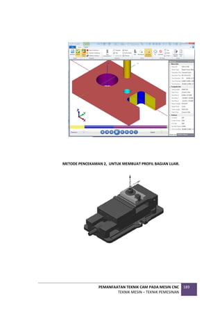 PEMANFAATAN TEKNIK CAM PADA MESIN CNC
TEKNIK MESIN – TEKNIK PEMESINAN
189
METODE PENCEKAMAN 2, UNTUK MEMBUAT PROFIL BAGIAN LUAR.
 